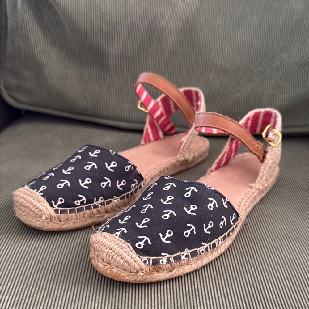 Sperry Top Sider Black Anchor Print Espadrille Flats NWOT
